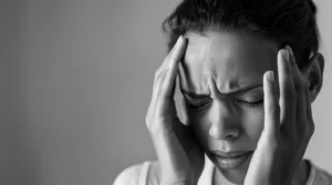 Woman experiencing anxiety and stress, which can negatively impact oral health, discussed by Montana Center for Implants and Dentures.