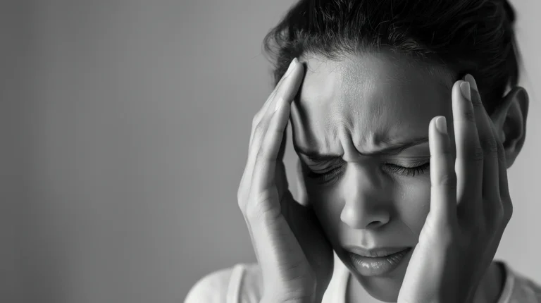 Woman experiencing anxiety and stress, which can negatively impact oral health, discussed by Montana Center for Implants and Dentures.