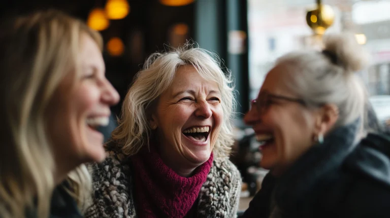Happy women enjoying life after oral surgery, illustrating how long does a dental implant take at Montana Center for Implants and Dentures