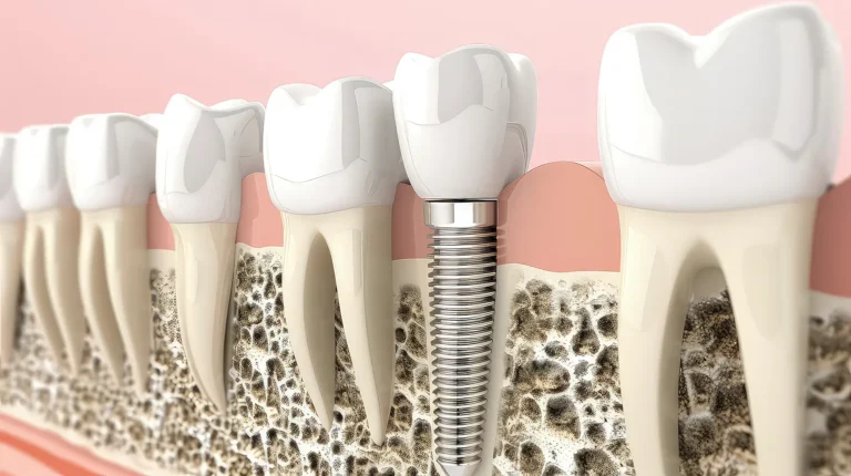 3D illustration of a dental implant placed in the jawbone, used by Montana Center for Implants and Dentures to explain what is a bone graft and how it supports successful dental implants.